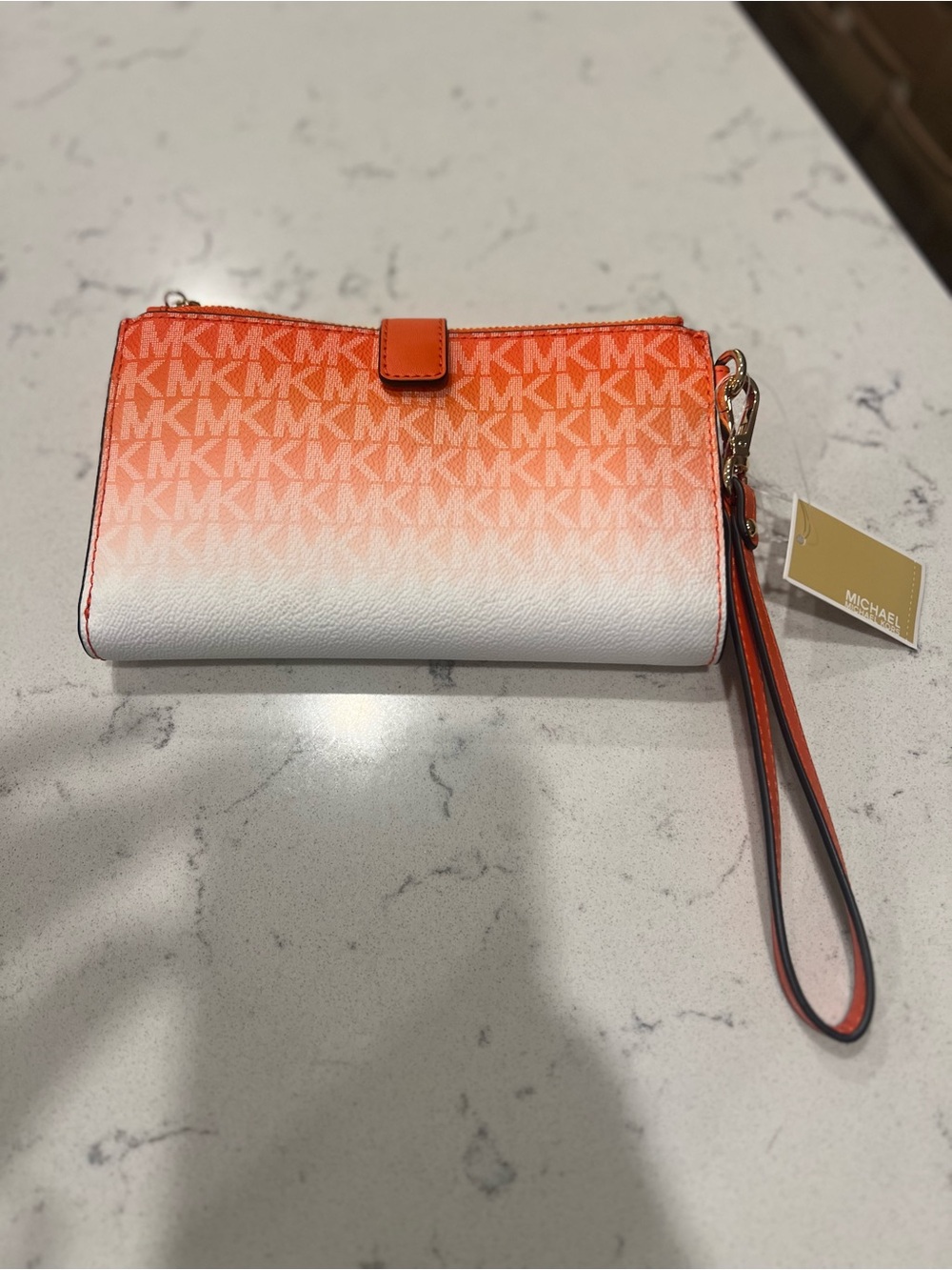 NWT Michael Kors Orange to White Ombre MK Zip Clutch - Picture 6 of 7